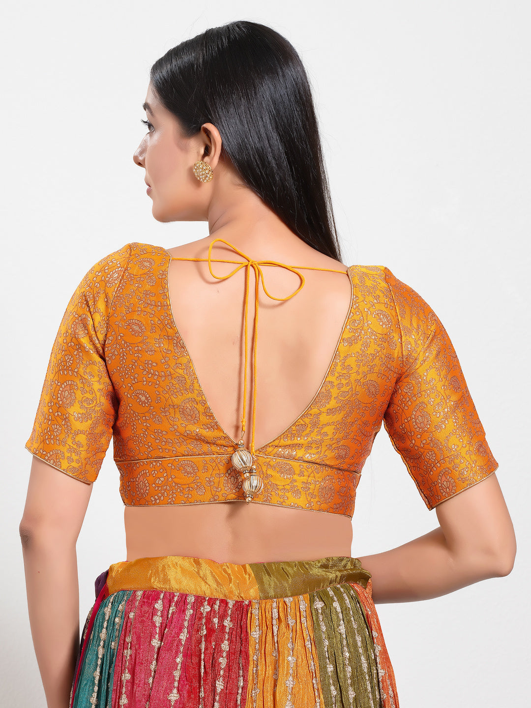 Delicate Weaved Brocade Front Open Blouse