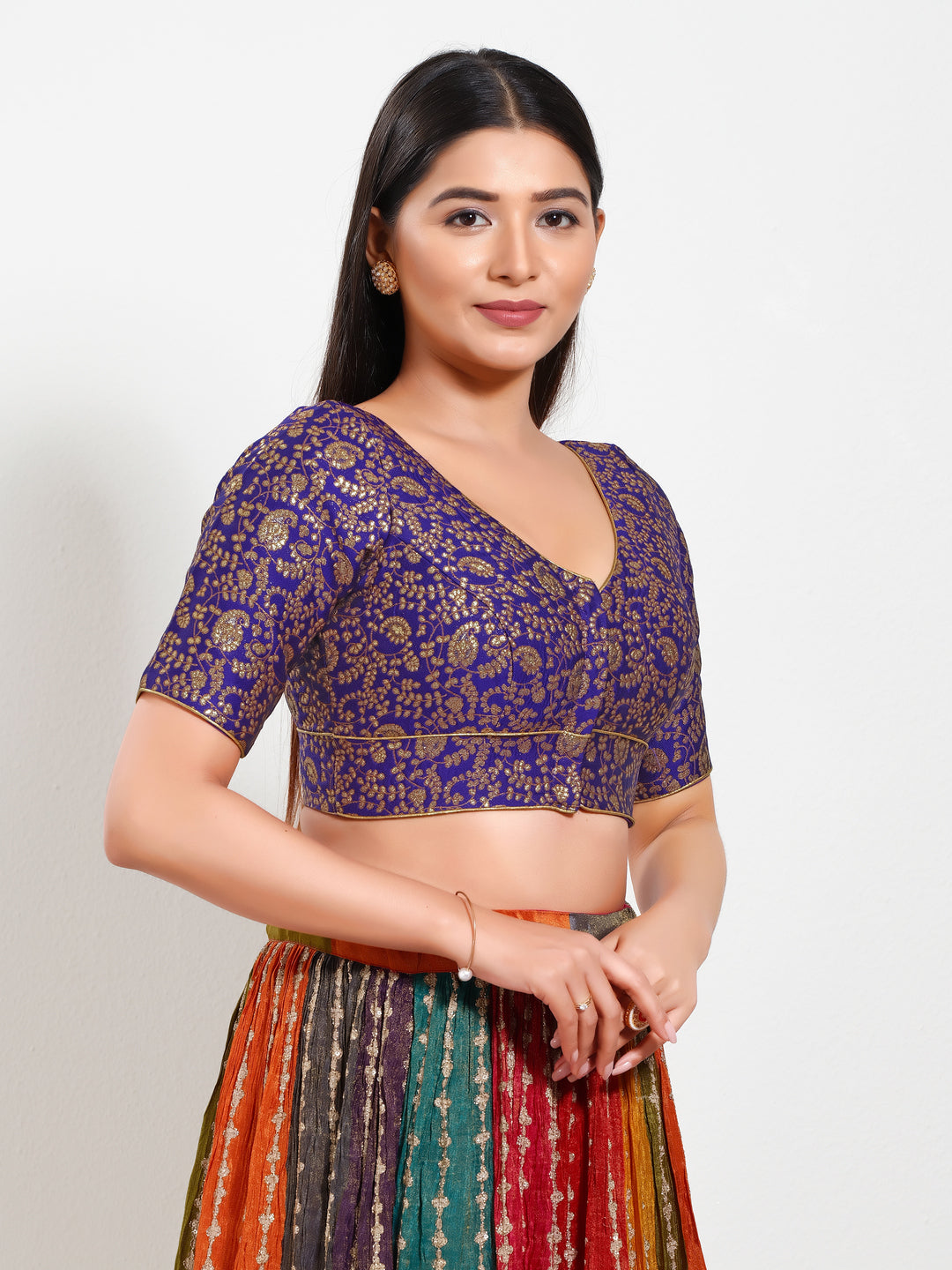 Delicate Weaved Brocade Front Open Blouse