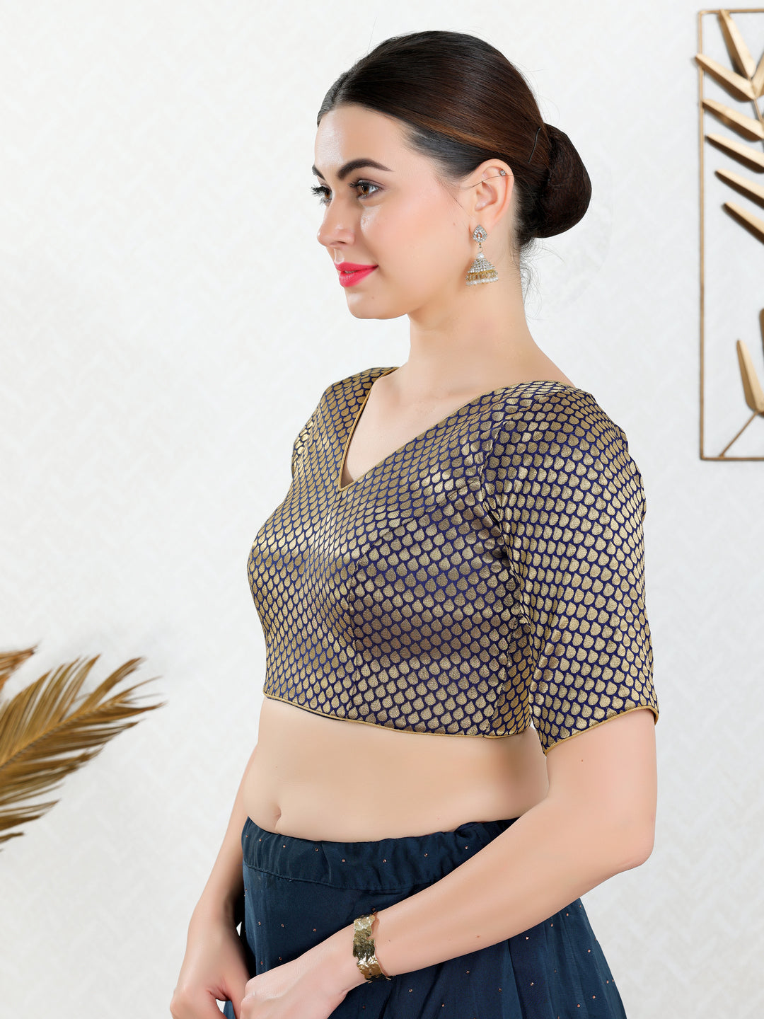 Brocade V Neck Butti Dollar Blouse
