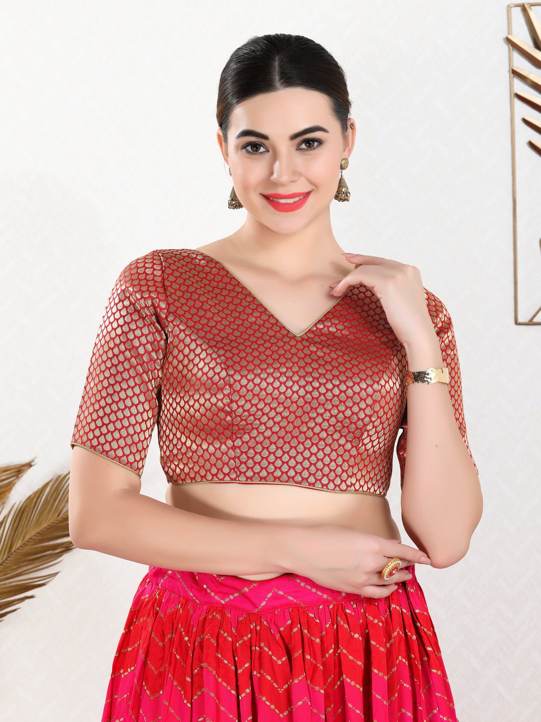 Brocade V Neck Butti Dollar Blouse
