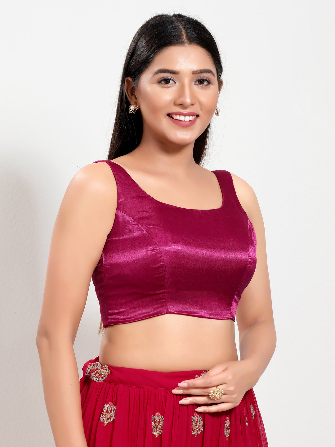 Gajji Silk Round Neck Sleeveless Blouse