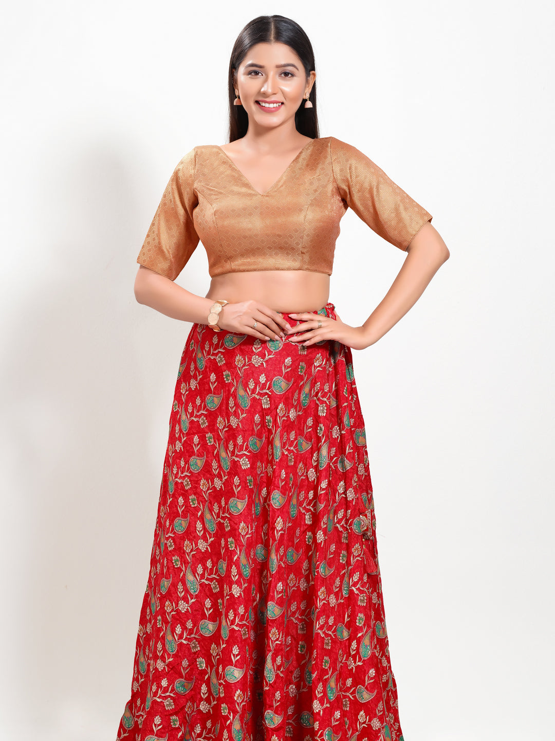 Golden Brocade V Neck Core Blouse