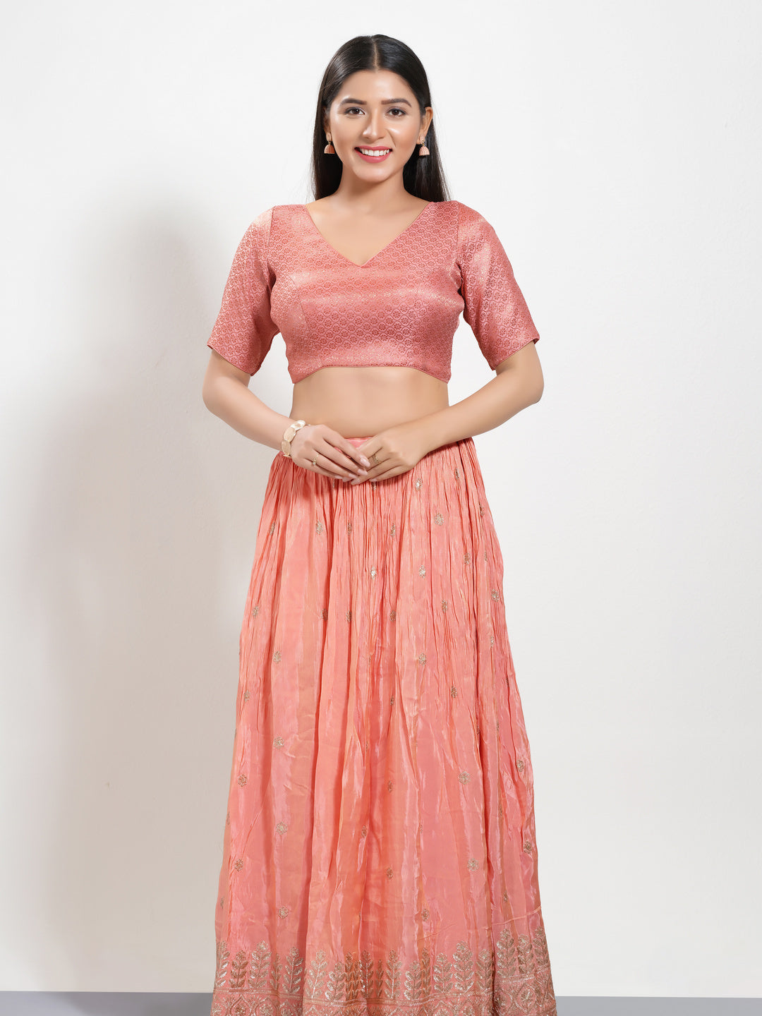 Golden Brocade V Neck Core Blouse