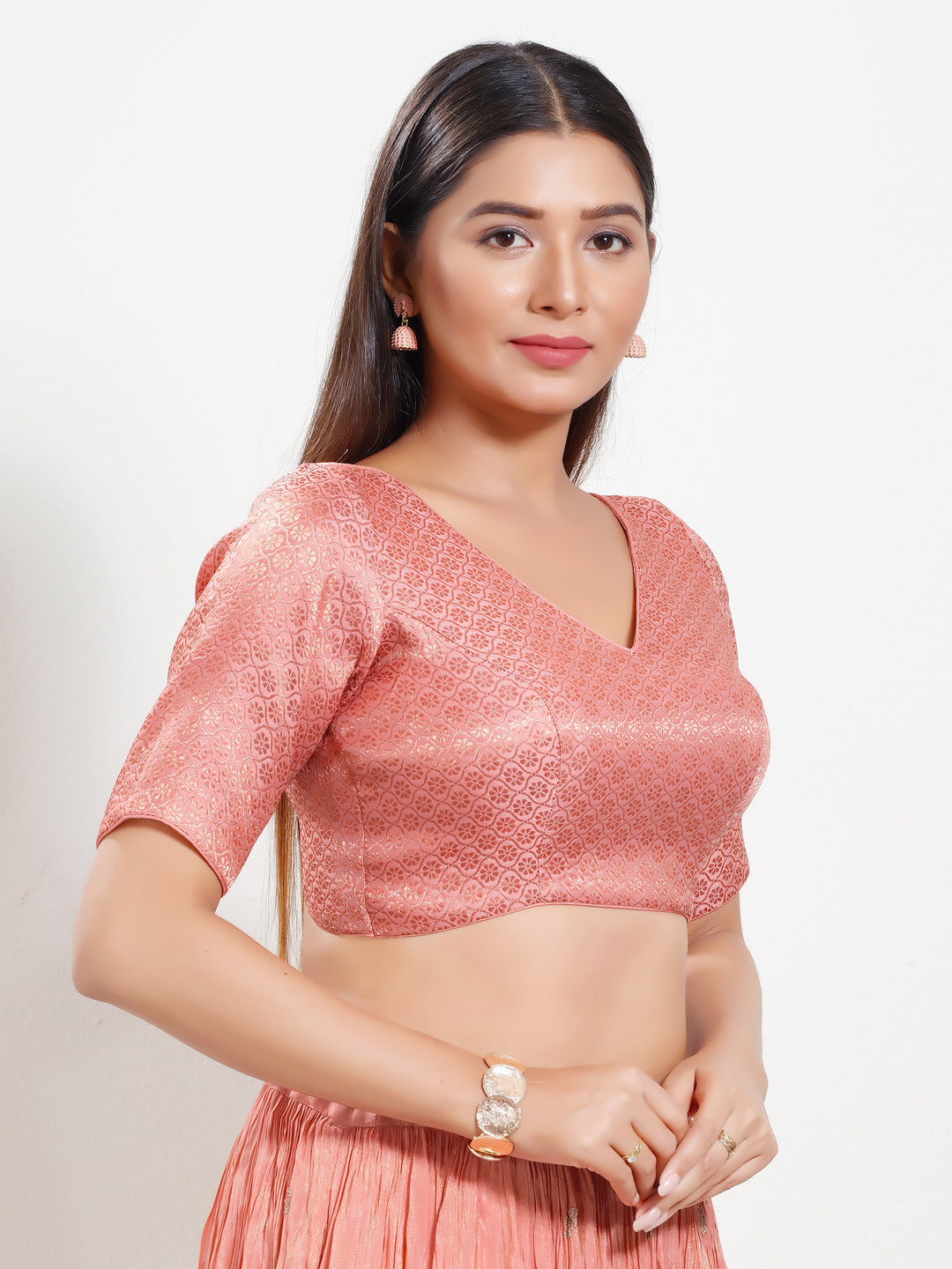 Golden Brocade V Neck Core Blouse