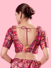 Position Printed Multi Brocade Overlap Blouse