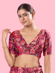 Position Printed Multi Brocade Overlap Blouse