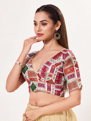 Position Printed Multi Brocade Overlap Blouse