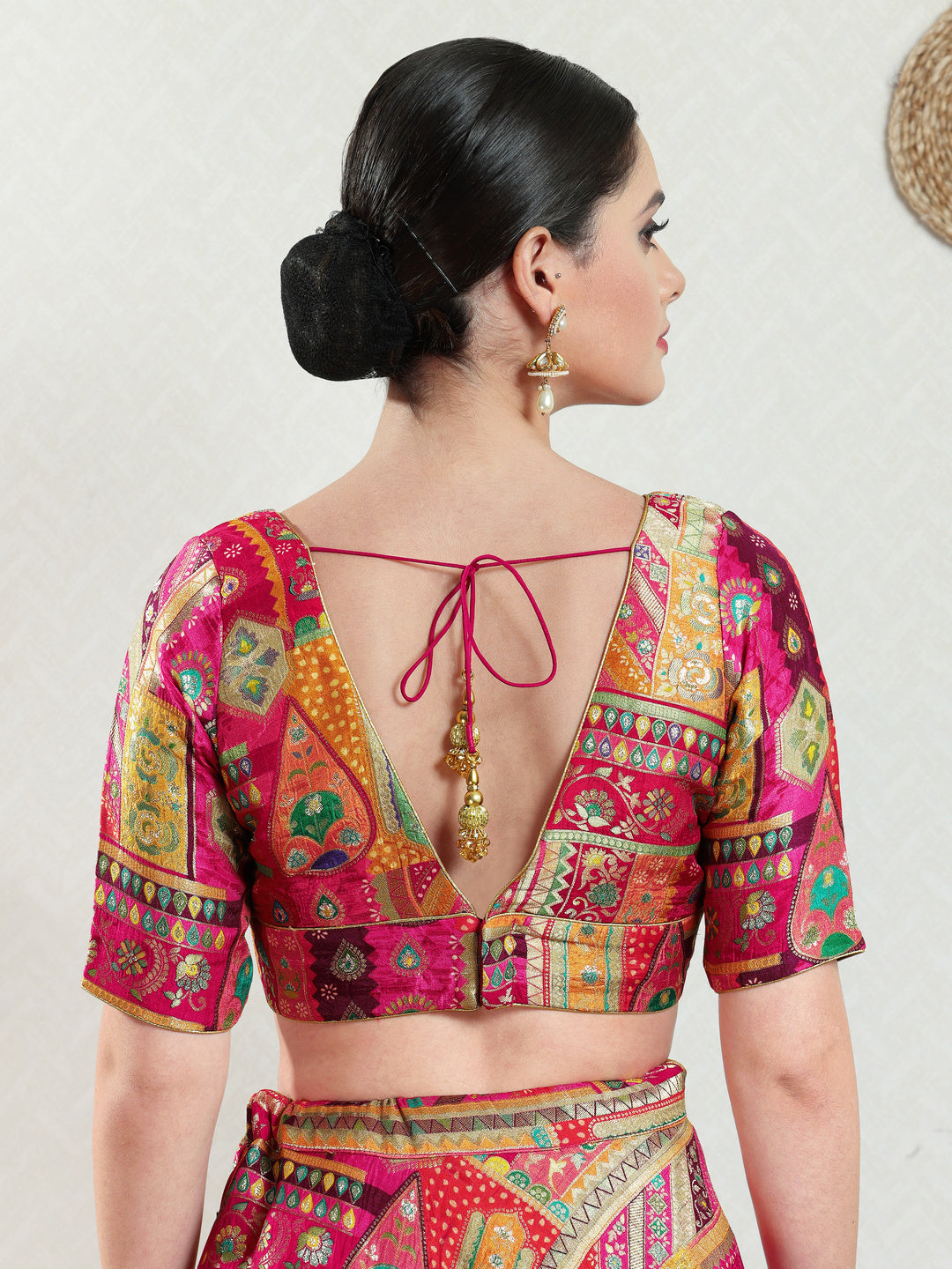 Position Printed Multi Brocade Overlap Blouse