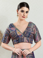 Position Printed Multi Brocade Overlap Blouse