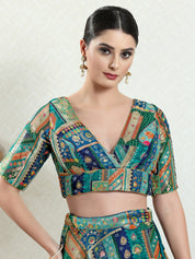 Position Printed Multi Brocade Overlap Blouse