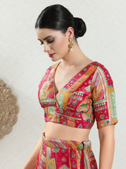 Position Printed Multi Brocade Overlap Blouse