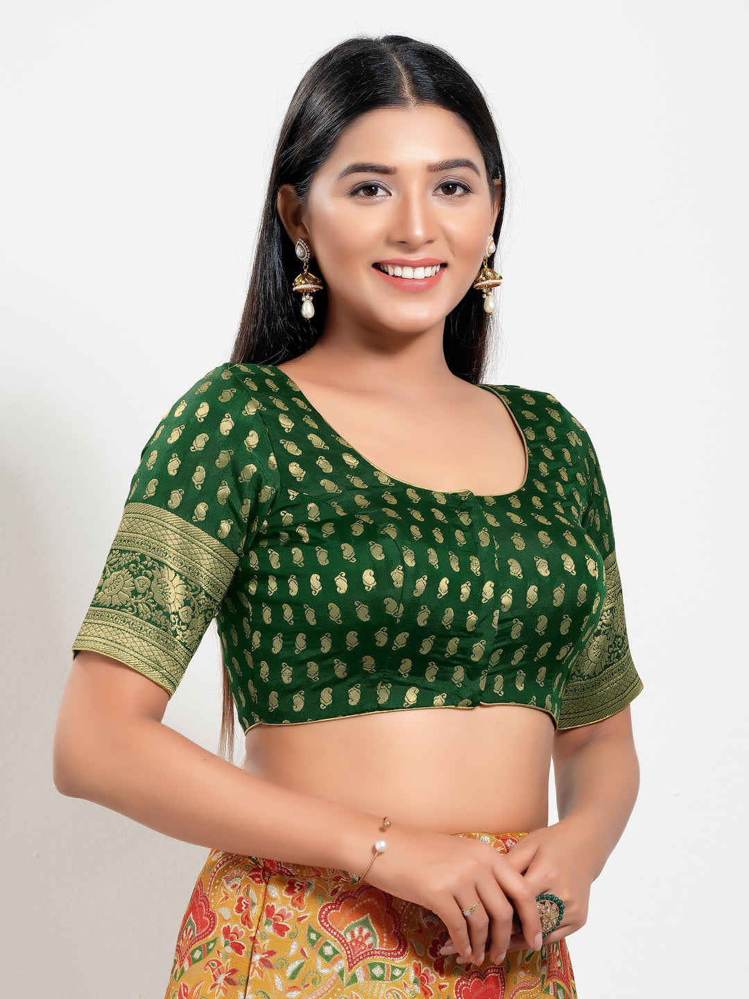 Brocade Sleeves Border Blouse