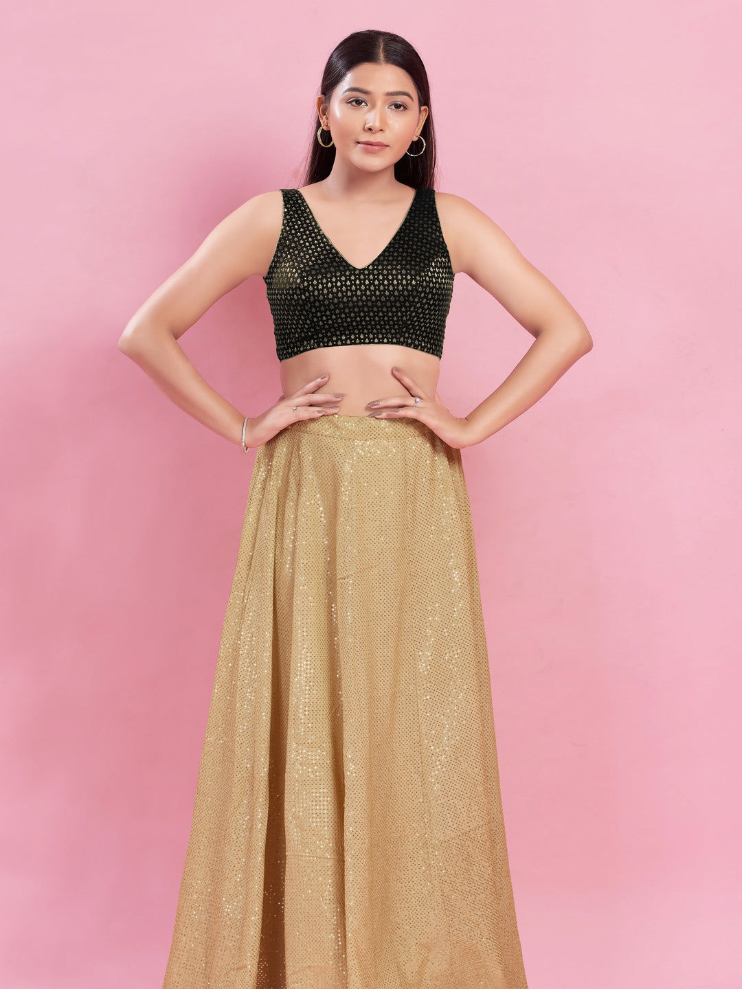 V Neck Brocade Piping Blouse