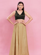 V Neck Brocade Piping Blouse
