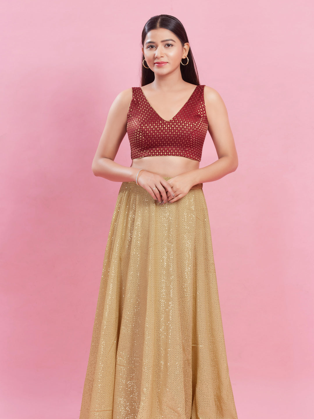 V Neck Brocade Piping Blouse