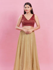 V Neck Brocade Piping Blouse