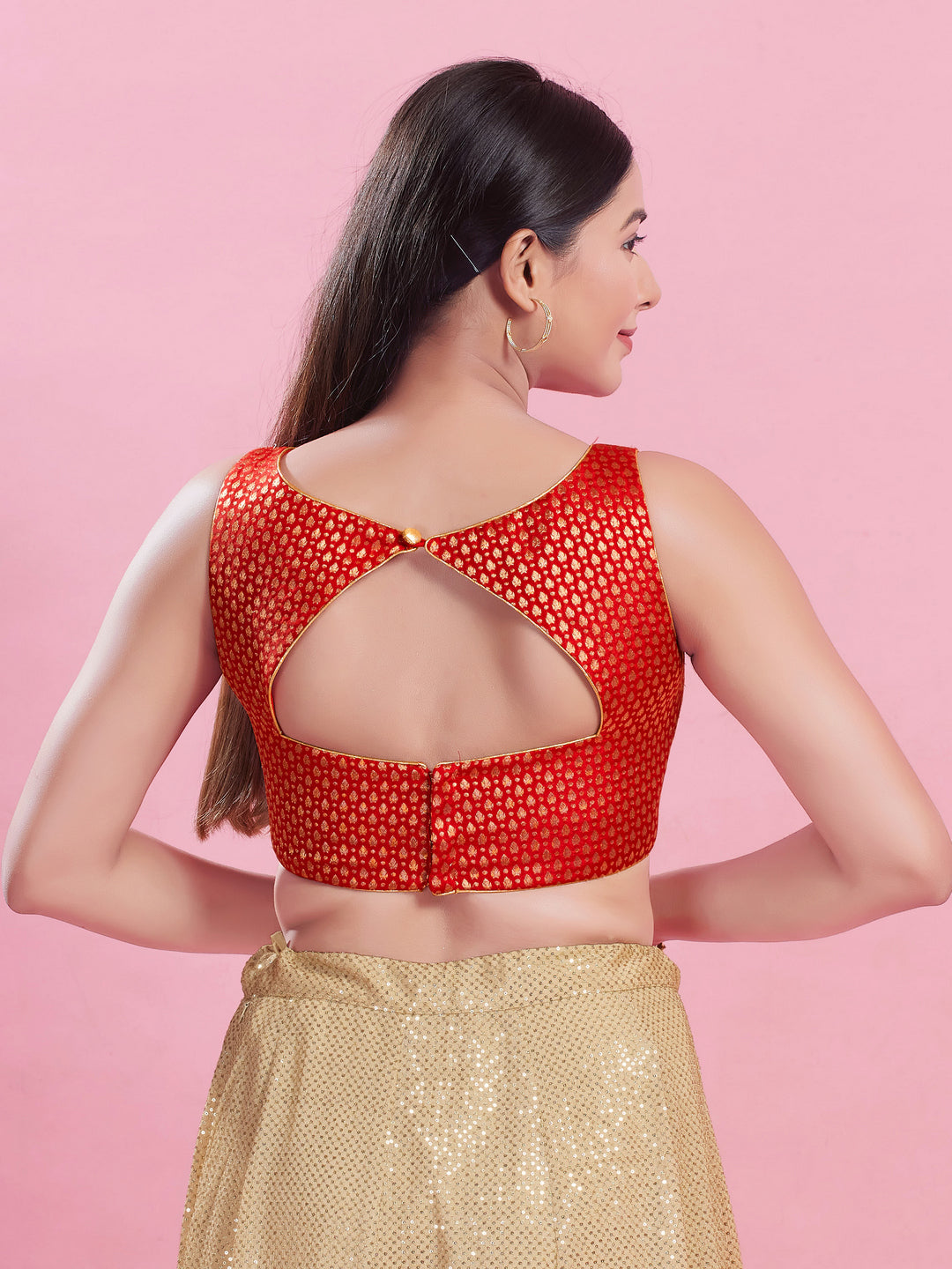 V Neck Brocade Piping Blouse