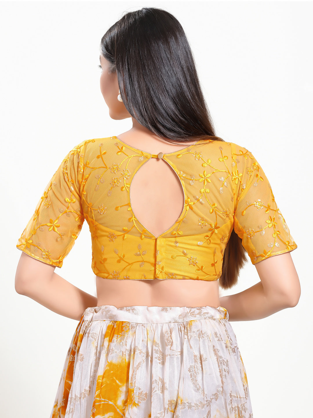 Net High Neck Embroidery Blouse