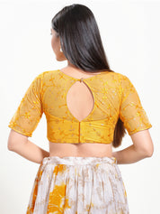 Net High Neck Embroidery Blouse