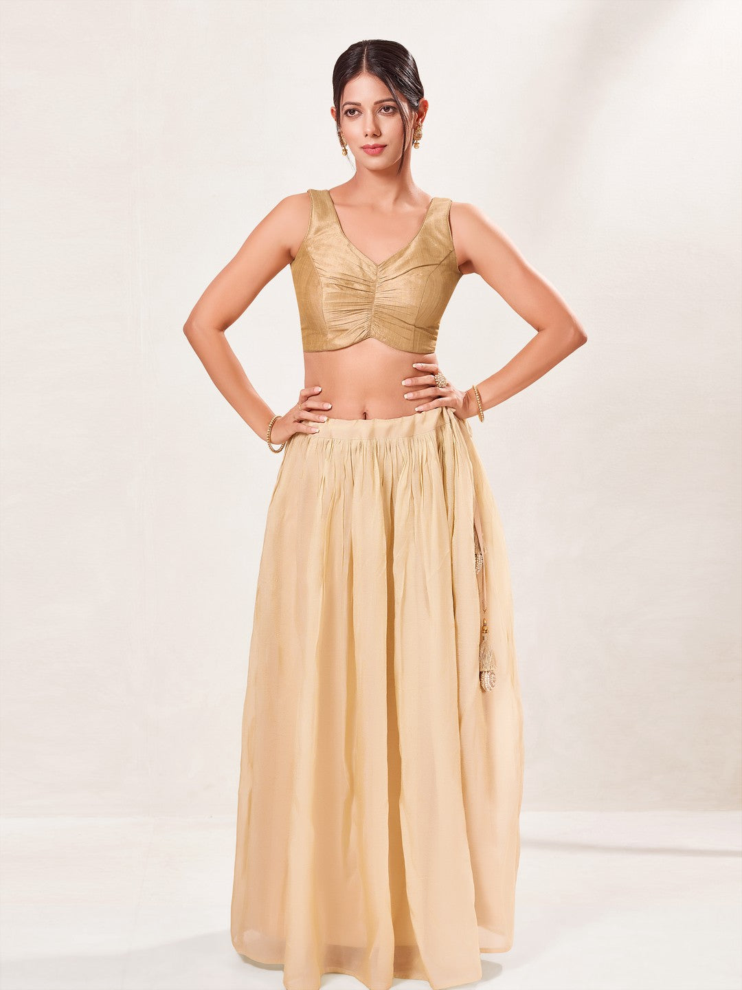 Vamas Silk Solid Rouching Blouse