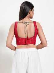 Ikat Cotton Round Neck Piping Sleeveless Blouse