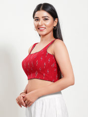 Ikat Cotton Round Neck Piping Sleeveless Blouse