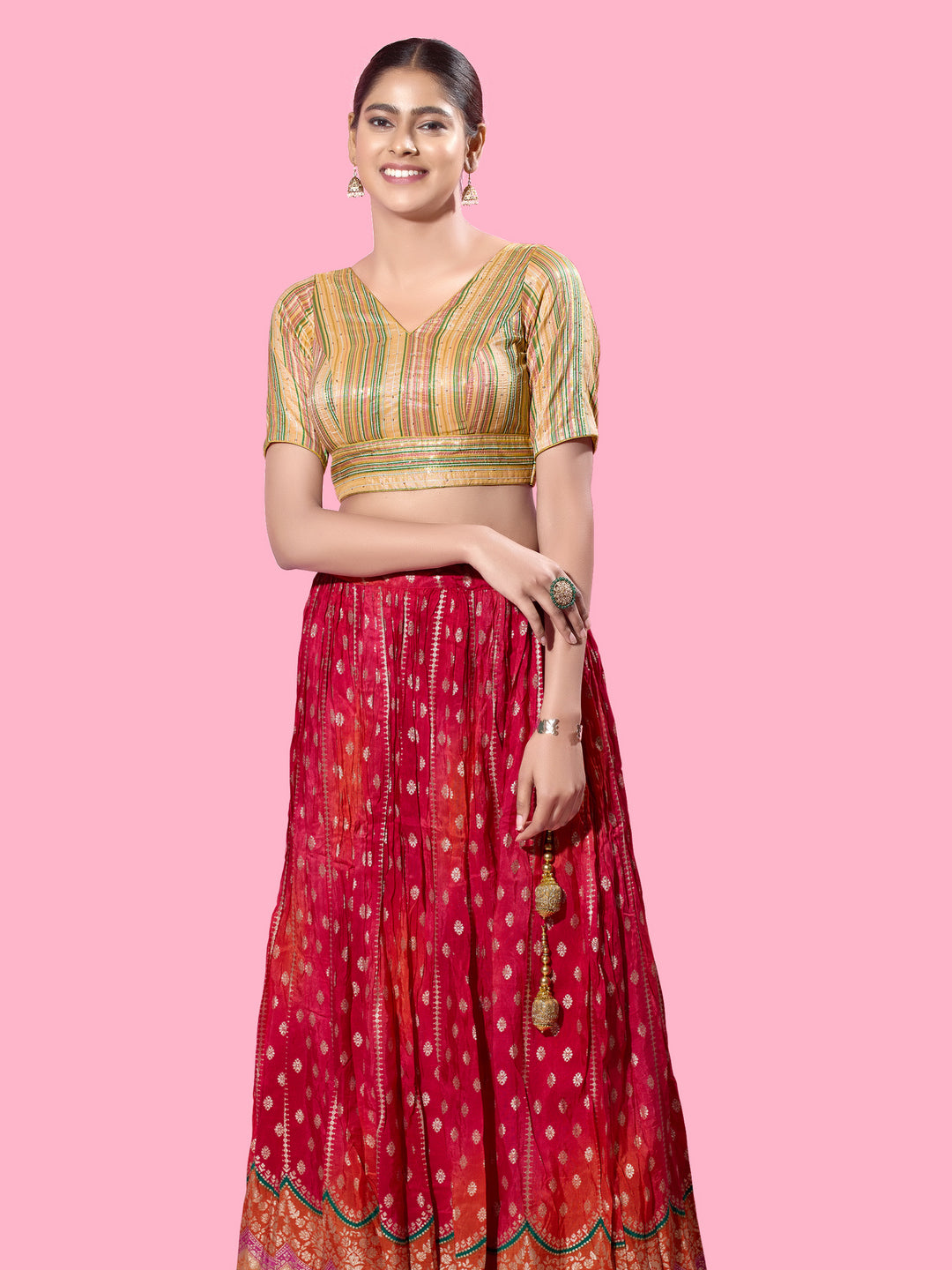 Multi Threadwork Yoke Brocade Blouse