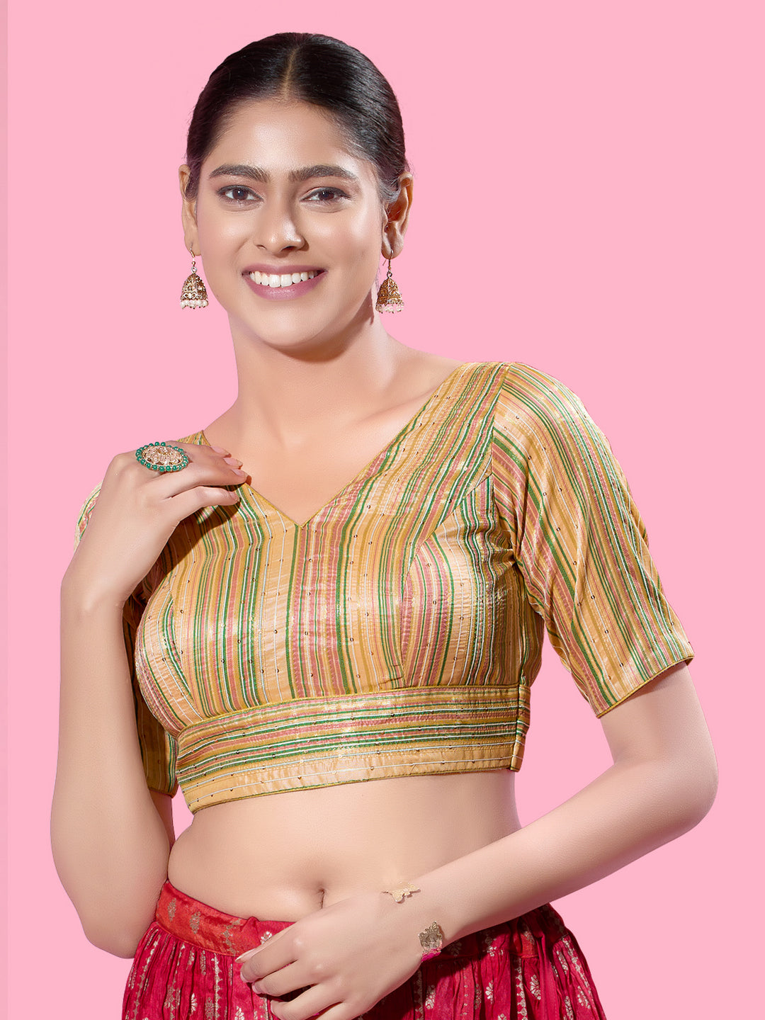 Multi Threadwork Yoke Brocade Blouse