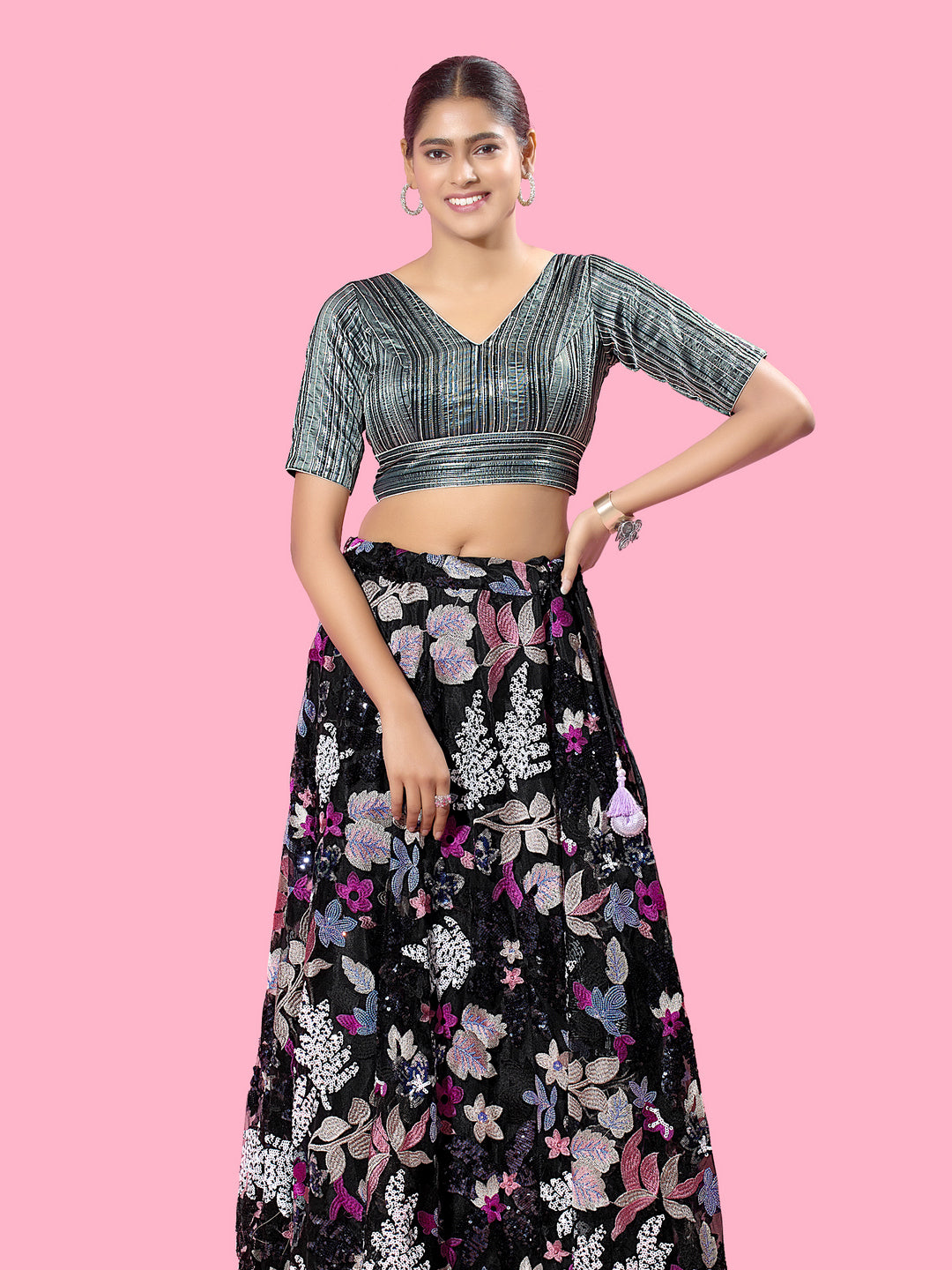 Multi Threadwork Yoke Brocade Blouse