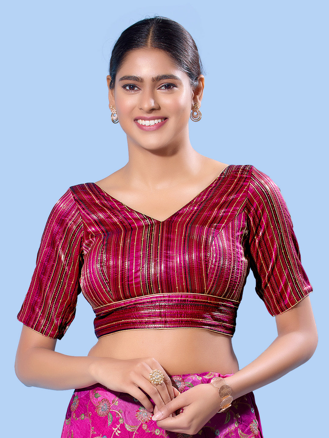 Multi Threadwork Yoke Brocade Blouse
