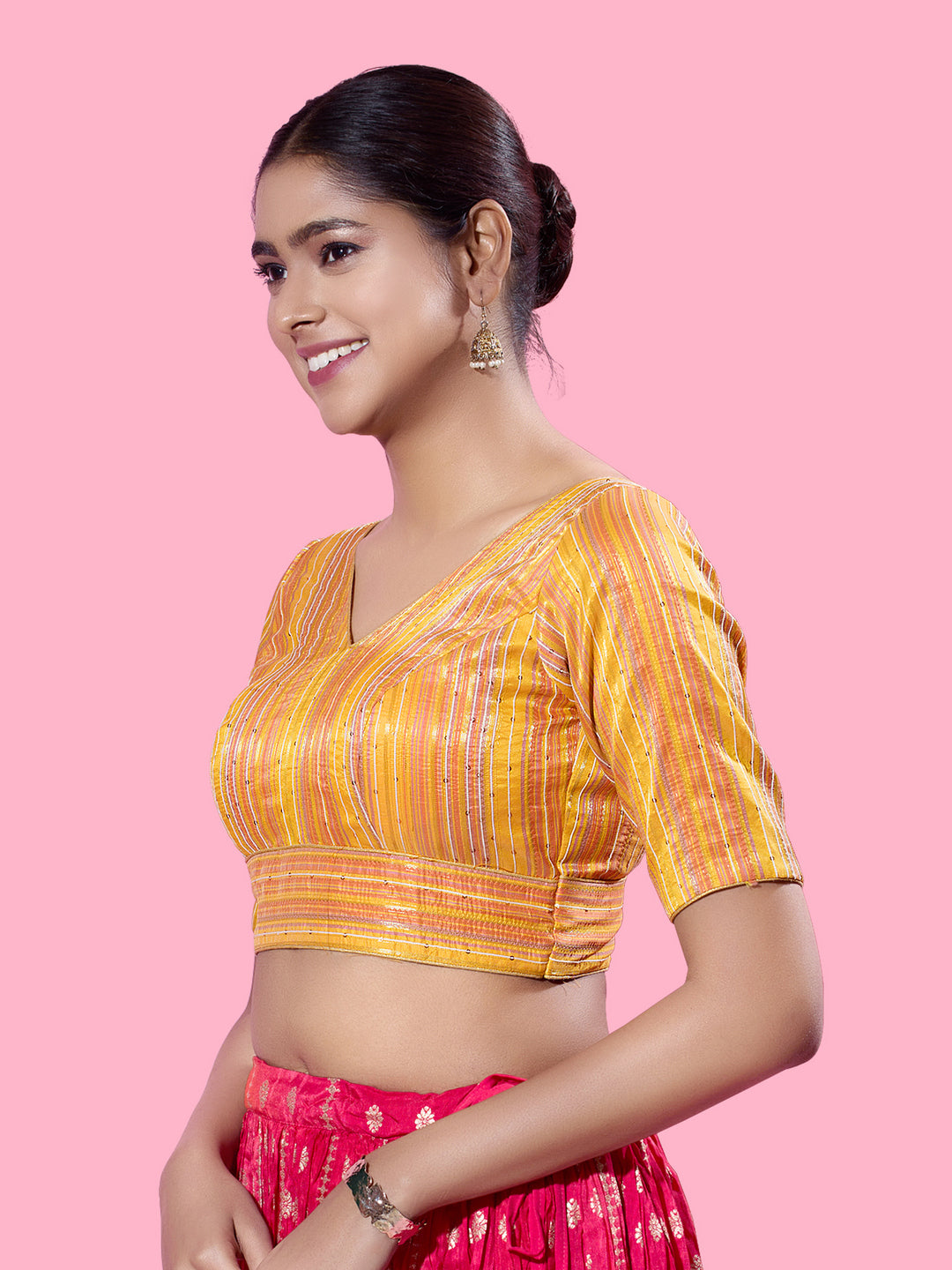 Multi Threadwork Yoke Brocade Blouse