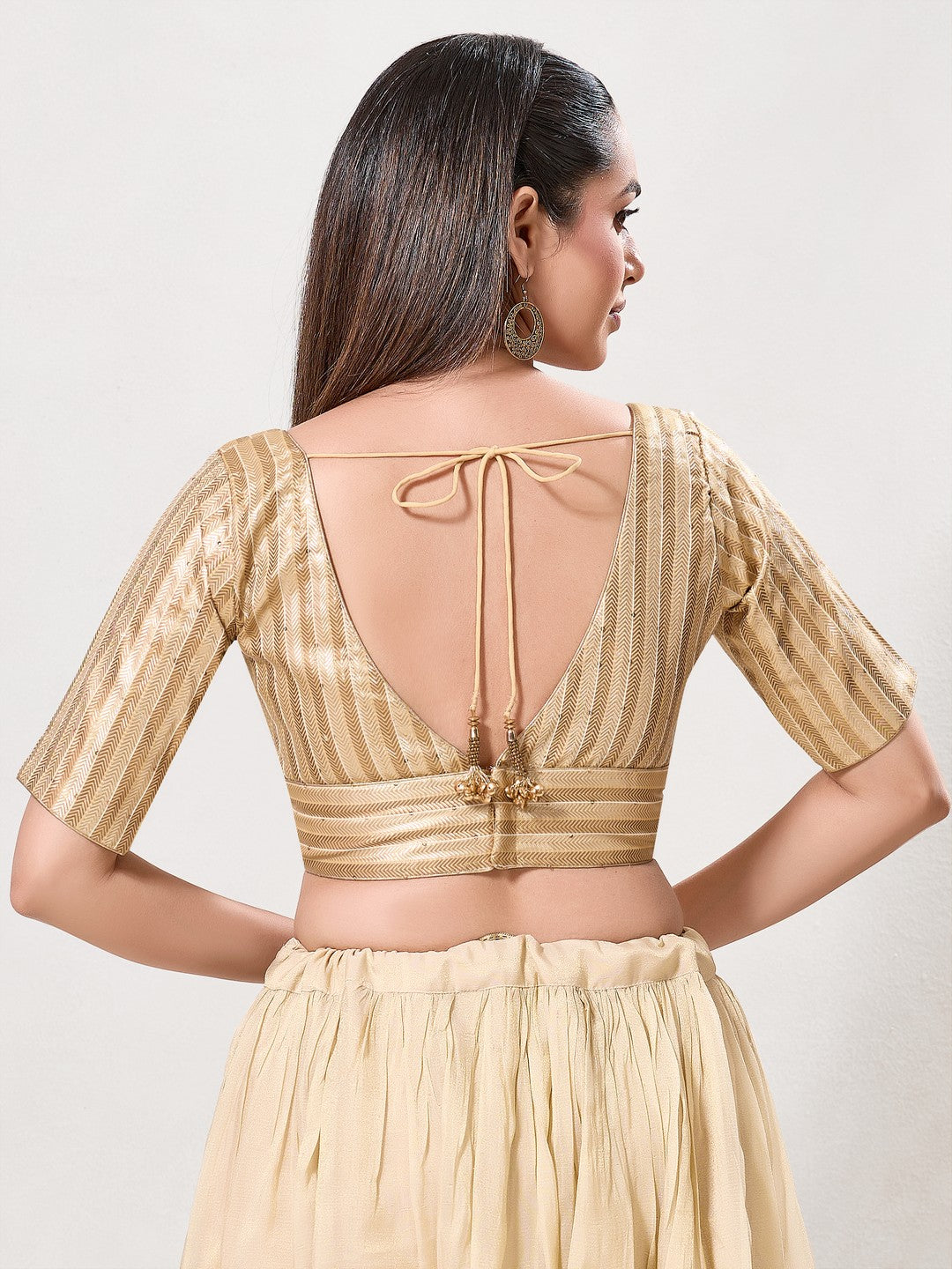 Zari Weaved Lines Brocade Yoke Blouse