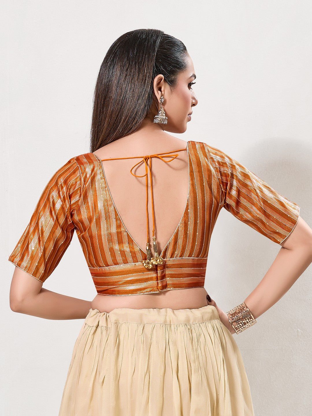 Zari Weaved Lines Brocade Yoke Blouse