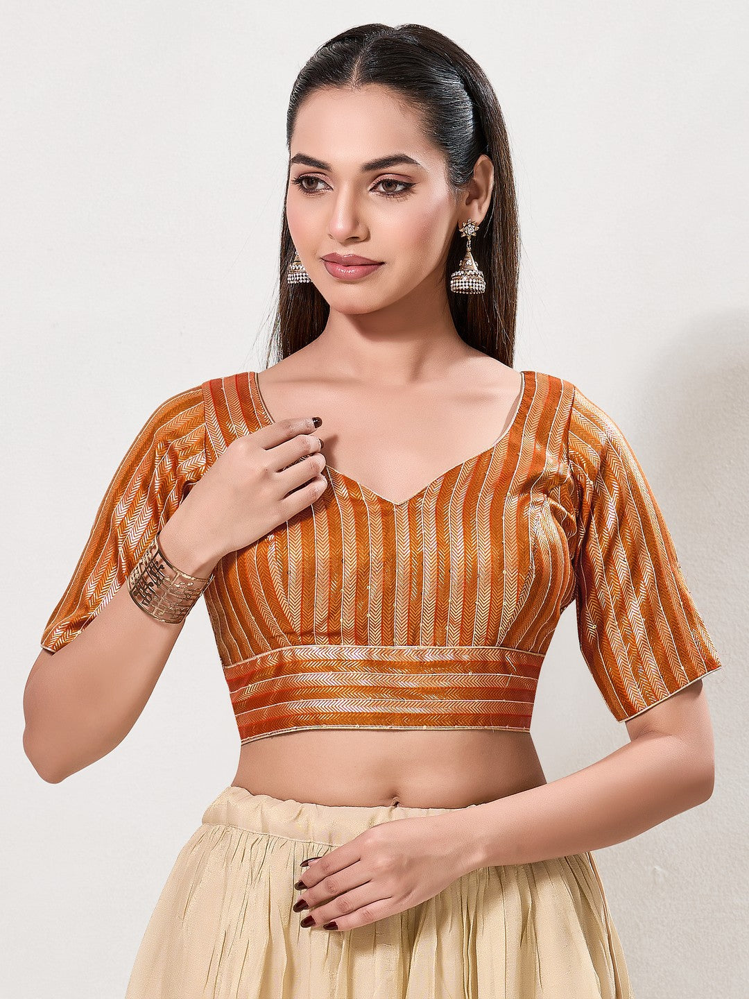 Zari Weaved Lines Brocade Yoke Blouse