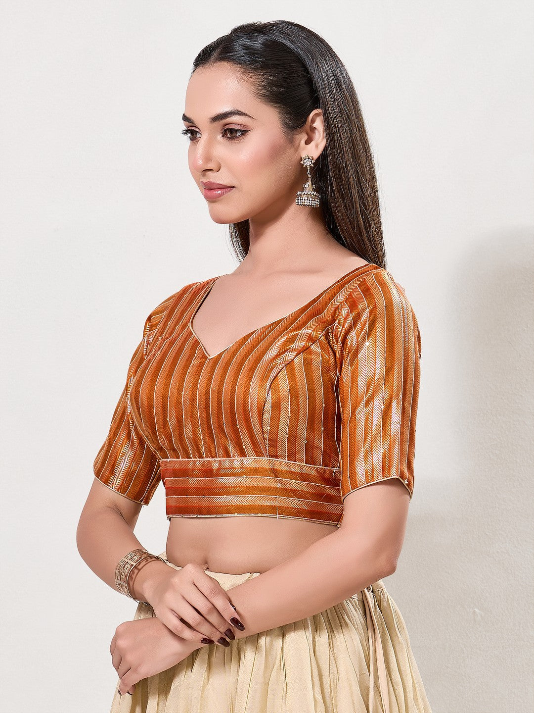 Zari Weaved Lines Brocade Yoke Blouse