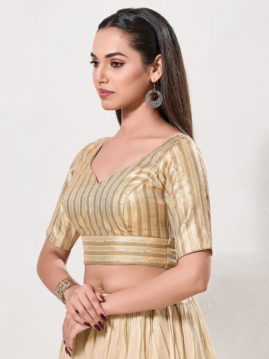 Zari Weaved Lines Brocade Yoke Blouse
