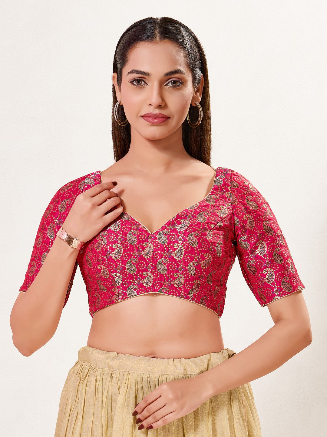 Paisley Brocade Paan Neck Blouse
