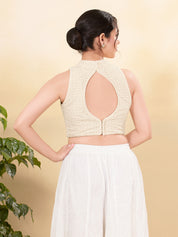 Off White Crocheo High Neck Collar Blouse