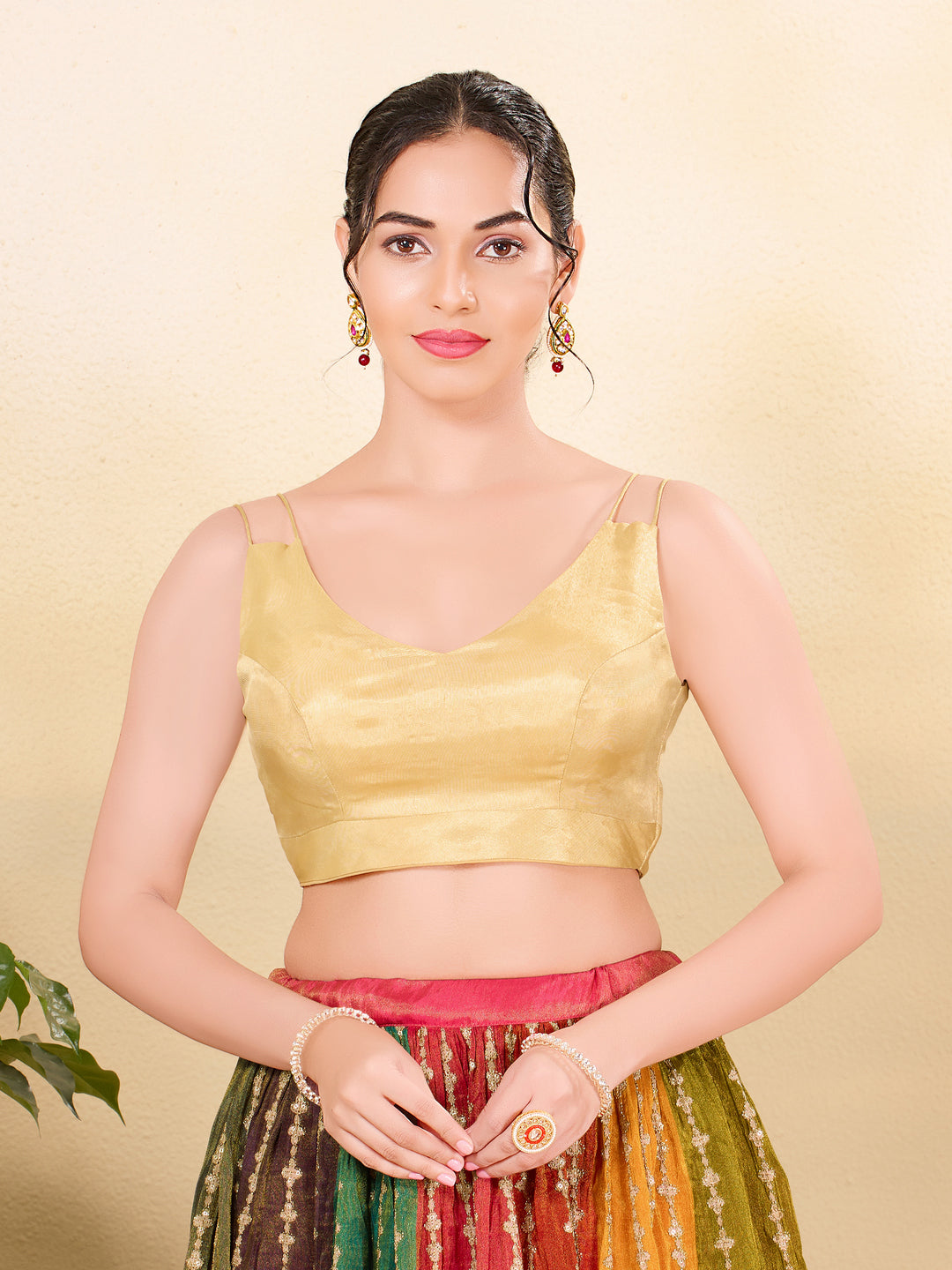Shimmer Solid Sleveless Blouse