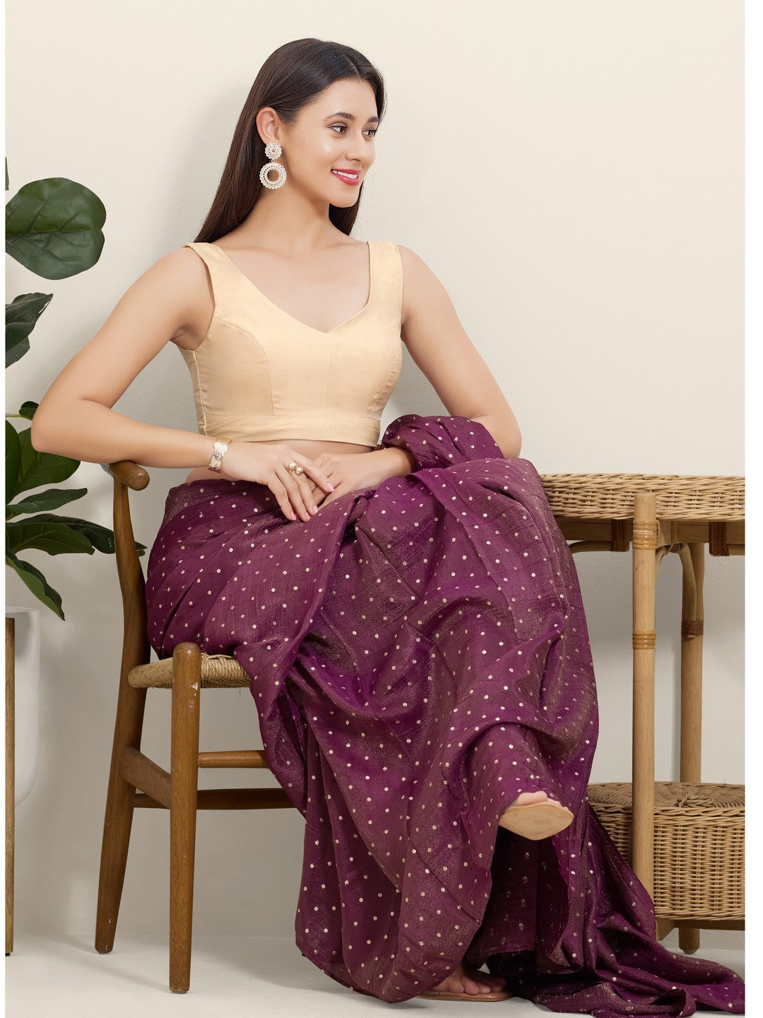 Vamas Silk V Neck Yoke Sleeveless Blouse