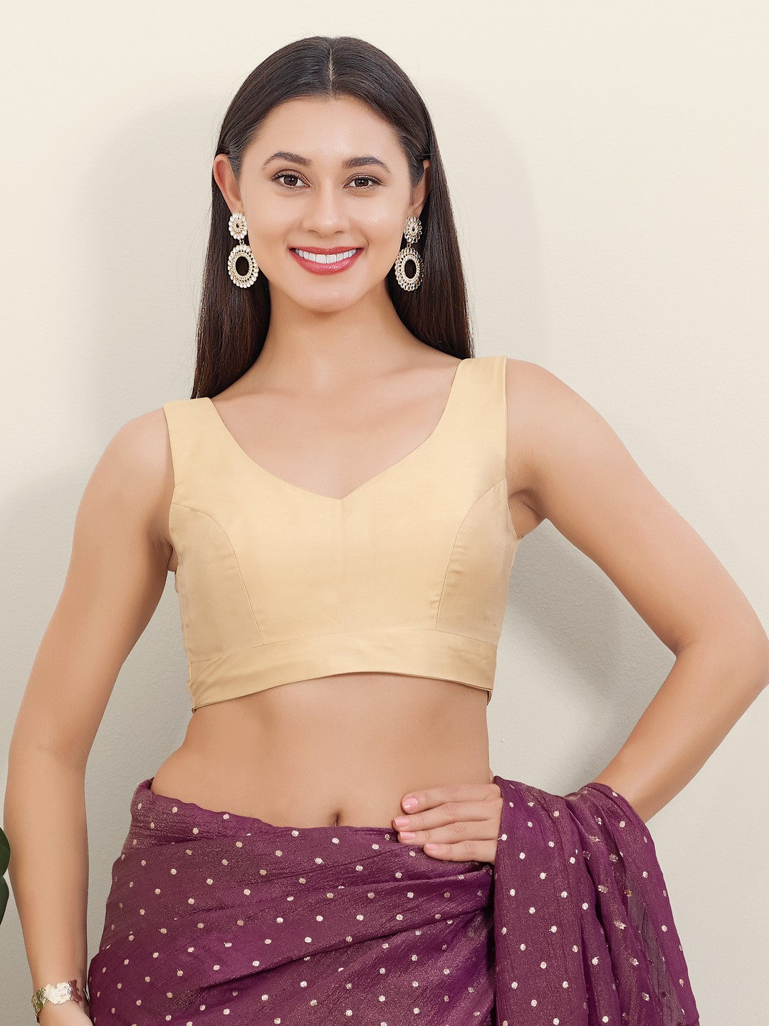 Vamas Silk V Neck Yoke Sleeveless Blouse