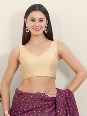 Vamas Silk V Neck Yoke Sleeveless Blouse