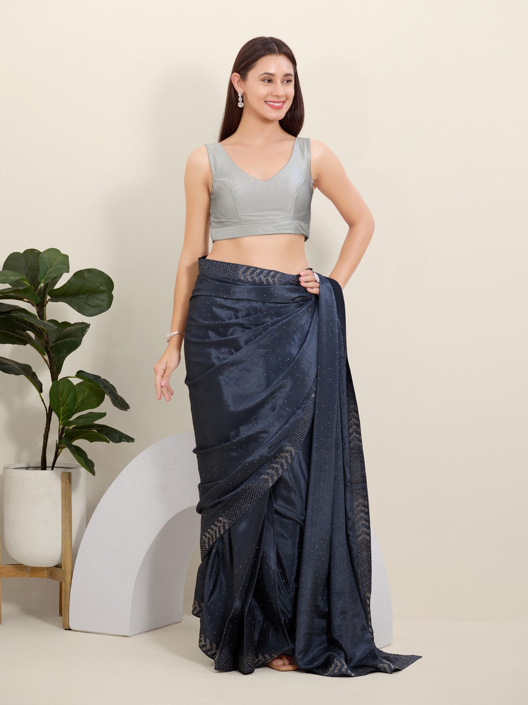 Vamas Silk V Neck Yoke Sleeveless Blouse