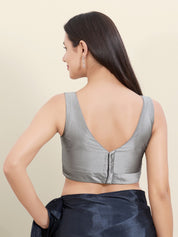 Vamas Silk V Neck Yoke Sleeveless Blouse
