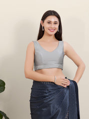 Vamas Silk V Neck Yoke Sleeveless Blouse