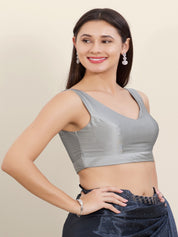 Vamas Silk V Neck Yoke Sleeveless Blouse