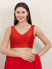 Vamas Silk V Neck Yoke Sleeveless Blouse