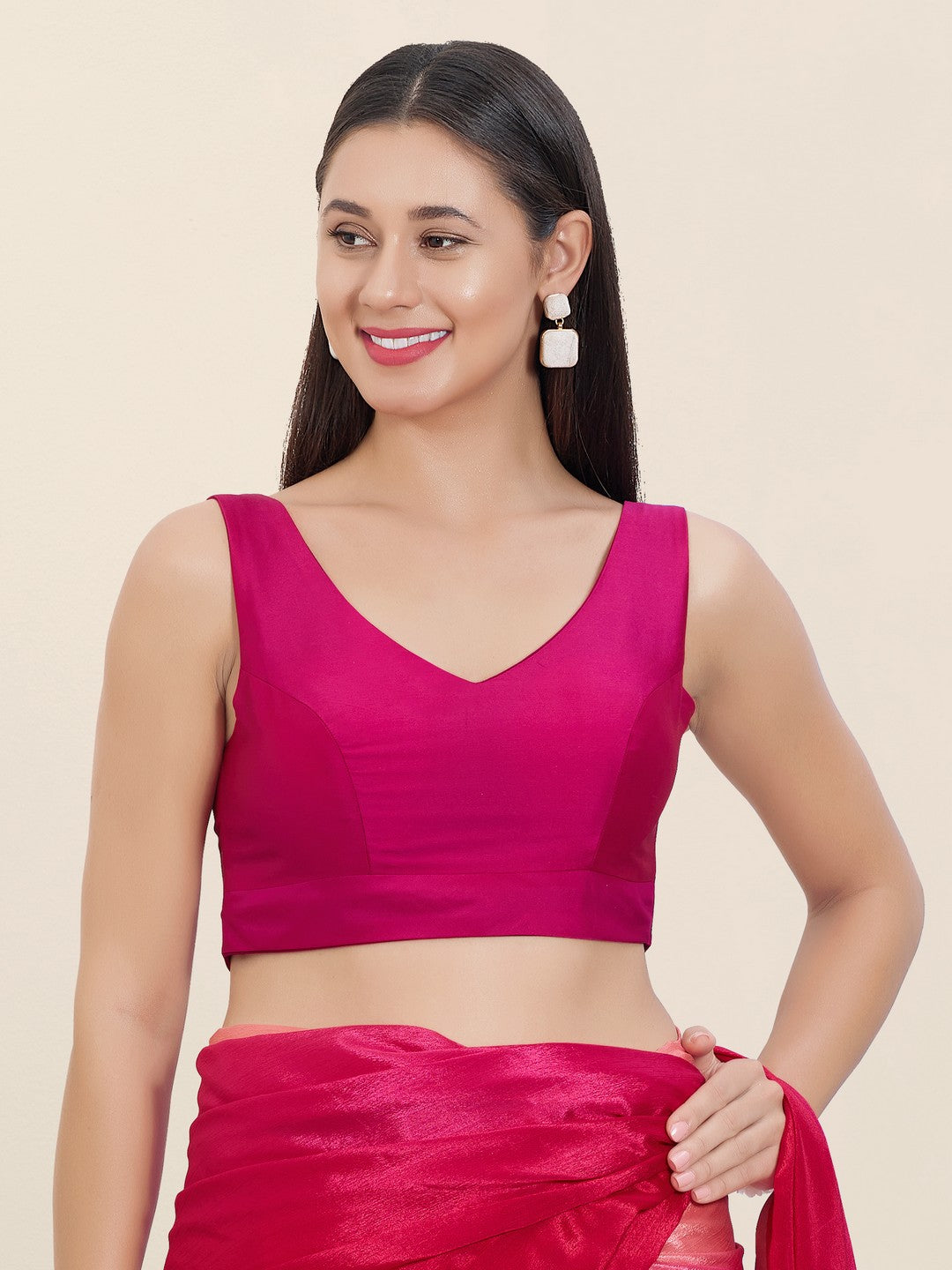 Vamas Silk V Neck Yoke Sleeveless Blouse