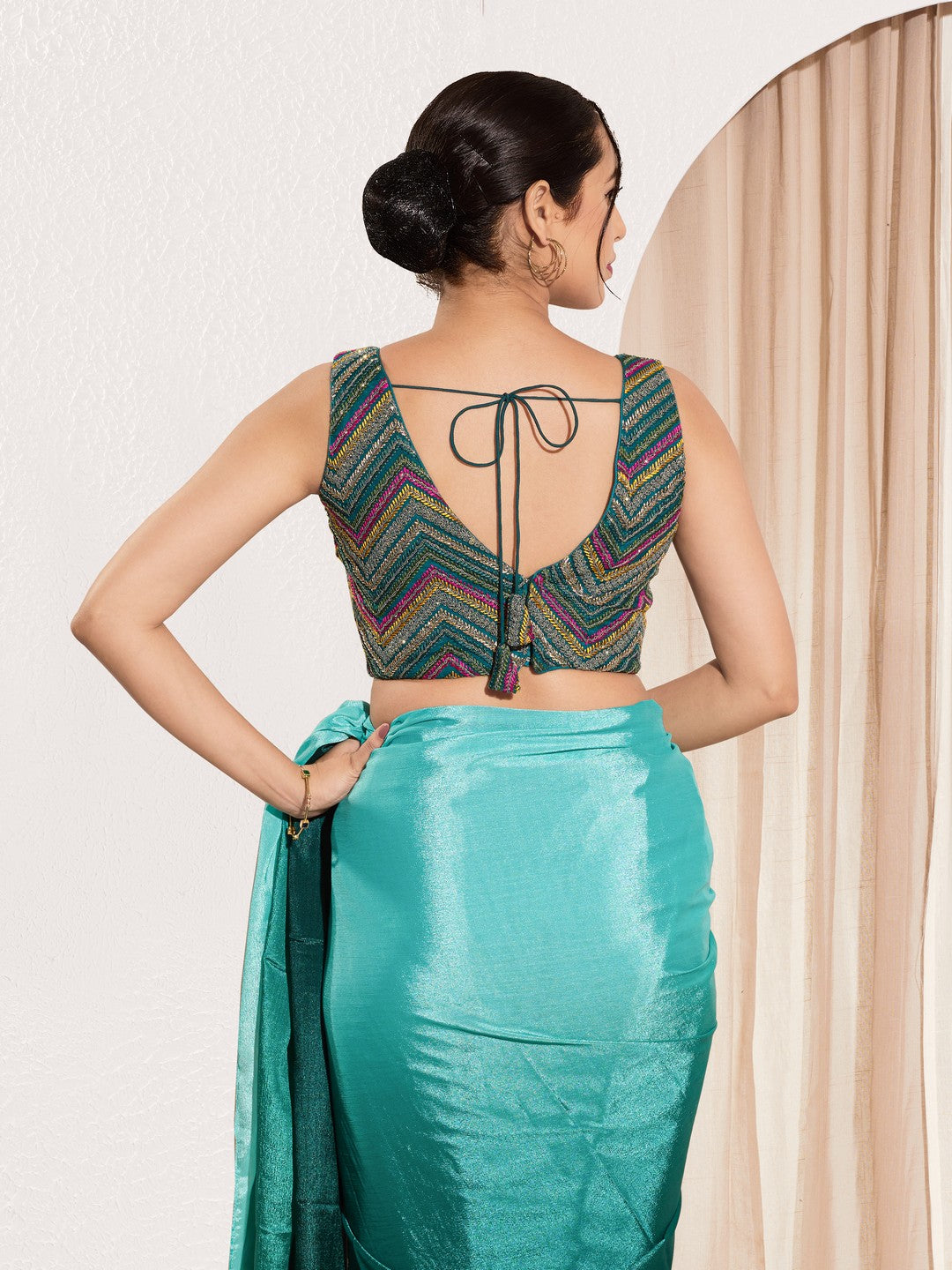Thread Zari Zig Zag V Neck Pastel Blouse