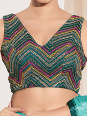 Thread Zari Zig Zag V Neck Pastel Blouse